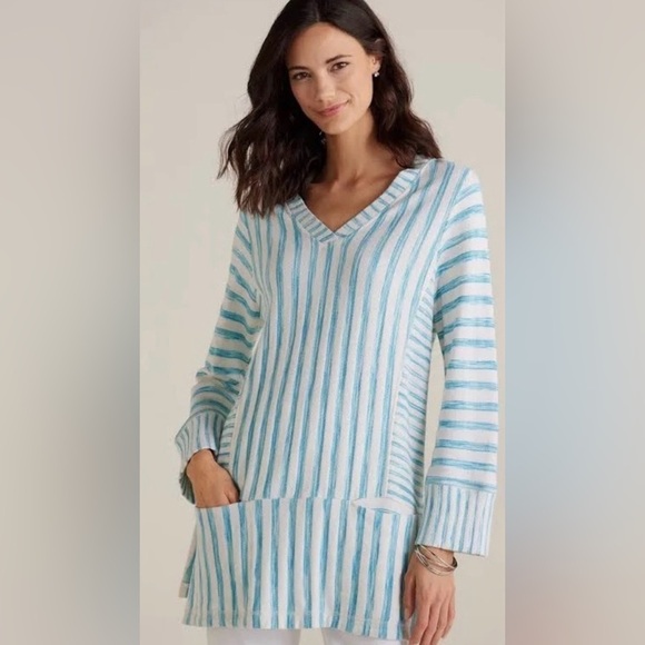 Soft Surroundings| Nautical Striped Long Tunic Sweater, Size Large•••Beachy - Picture 1 of 13